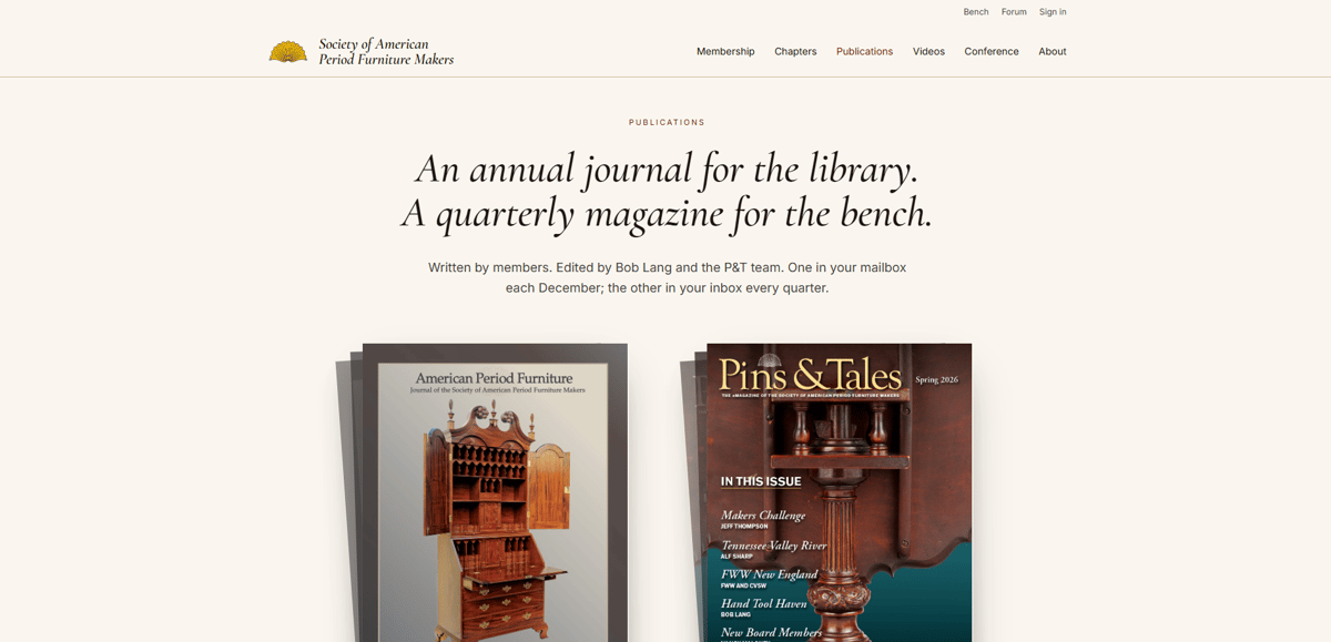 American Period Furniture journal and Pins & Tales magazine