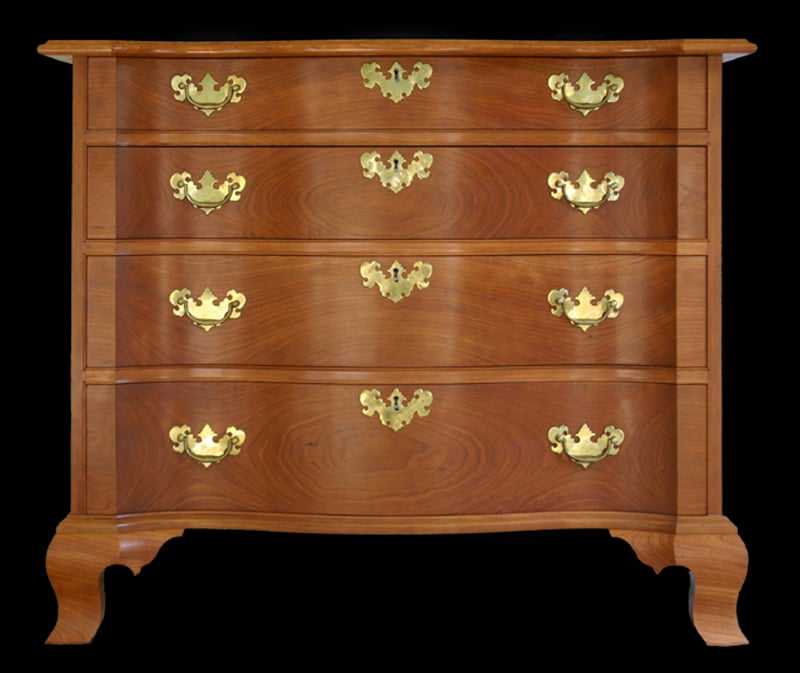Massachusetts Chippendale Serpentine-Front Bureau by Bruce Beck — view 1