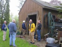 Members at Erik Blom's wood barn.jpg