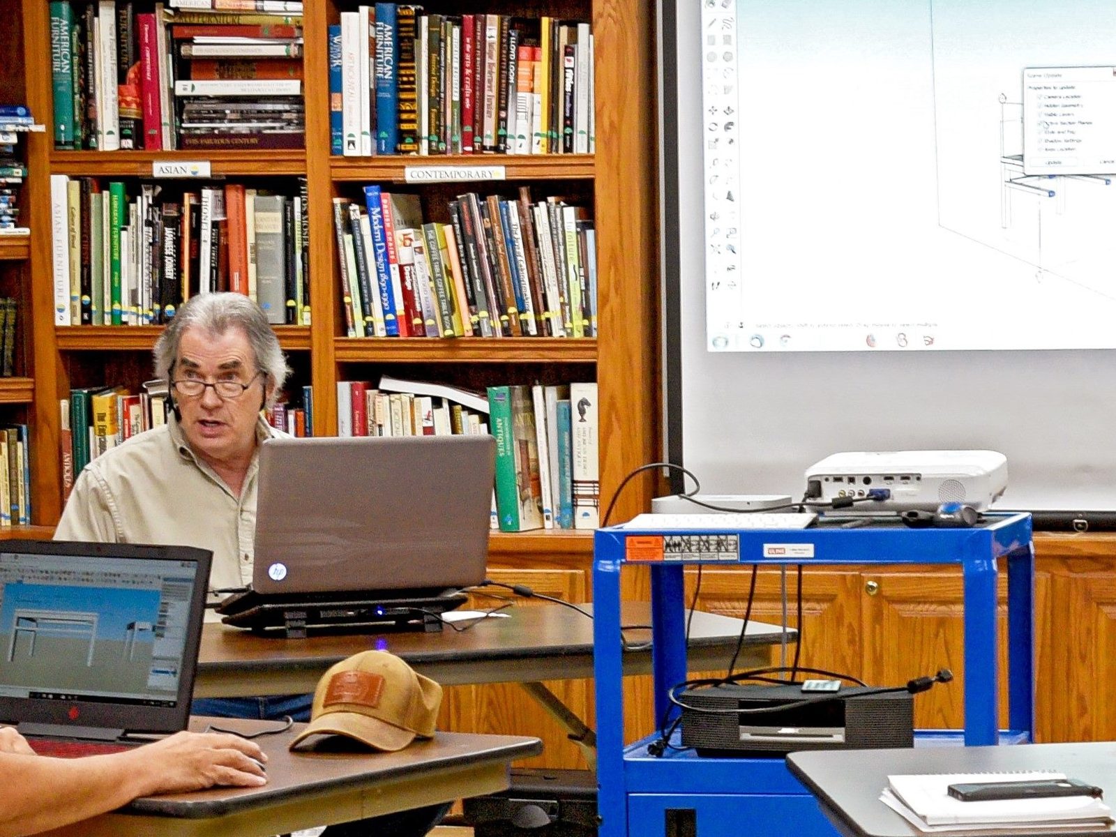 Bob Lang demonstrating design work