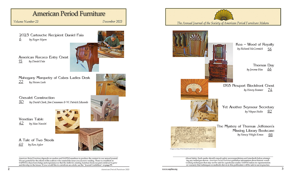 2022 American Period Furniture Journal Table of Contents